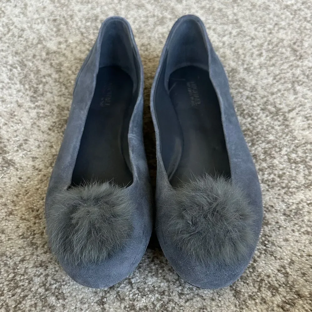 MICHAEL Michael Kors Remi Rabbit Fur Pom Suede Ballet Flat 8.5